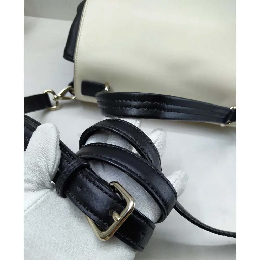 Kate Spade Magnolia Park White Leather 3-Tone Pushlock Satchel Crossbody Bag